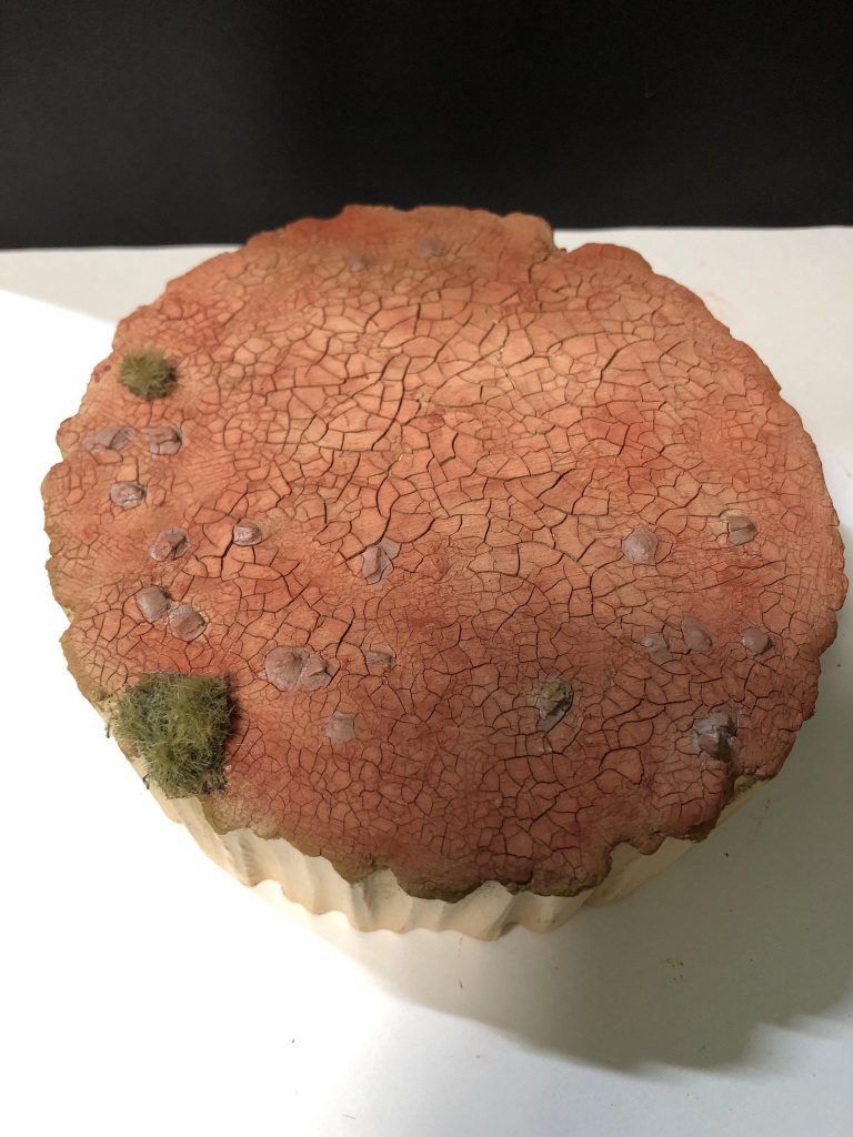 ベースはウェザリングペーストを厚塗りする事でひび割れさせています。石はコルク粒。草はミニネイチャーを初使用。