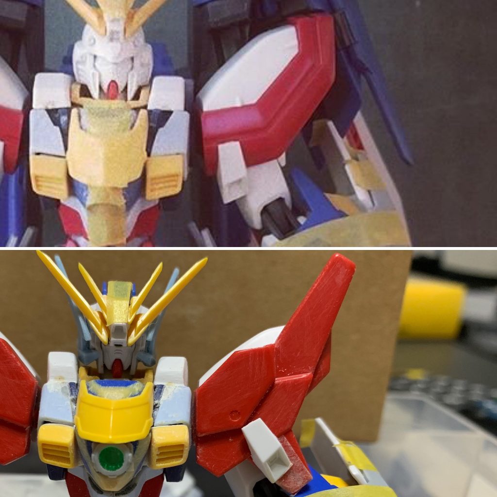 肩パーツにZZⅡのカカトを充てたらまぁ素敵w
頭部はGガンダムからダブルオーダイバーにジャンクパーツを付けたものに変更。