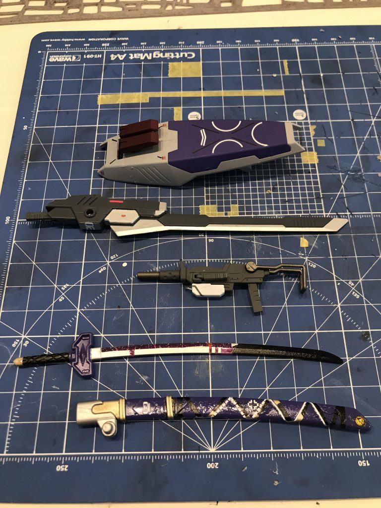 武装一覧
シールド アレックス
ガンブレード レッドウォーリア
サブマシンガン 陸戦型 ジムn
刀 武者ビクトリー
名前通りハイウェイスターっぽく鞘を塗装しましたが、意外と大変でした(T . T)