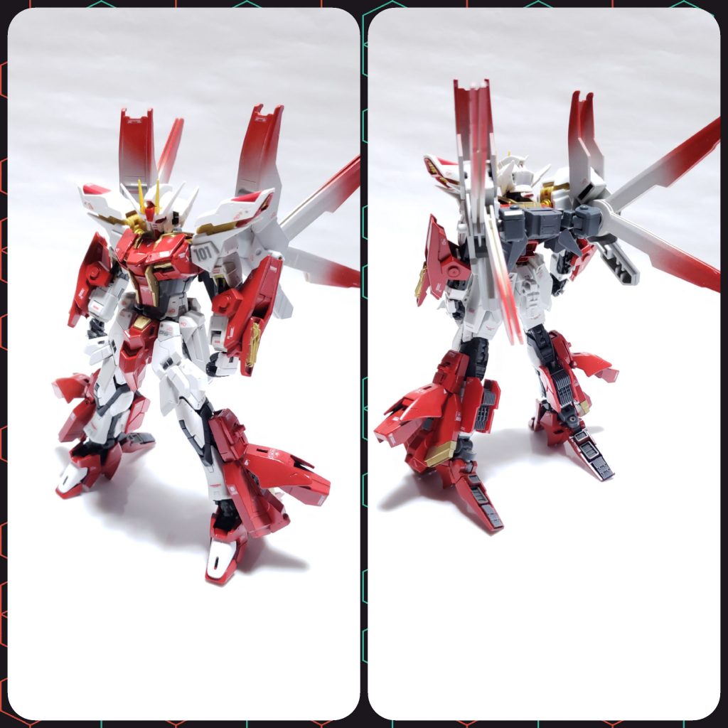 ブレイジングアップ状態
フロント&バック
肩、脚ブースター、バックパックが展開
バックパックはグラデーション塗装に挑戦してみました