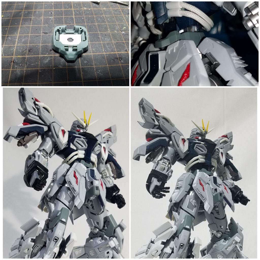 胴体はそのままだと回転させた場合、フロントアーマーと当たってしまい、こしが回らないので
2ミリのライナーをつくり
フレーム間に挿入です
そうすることで、腰が回転しフロントも落ちなくなりました