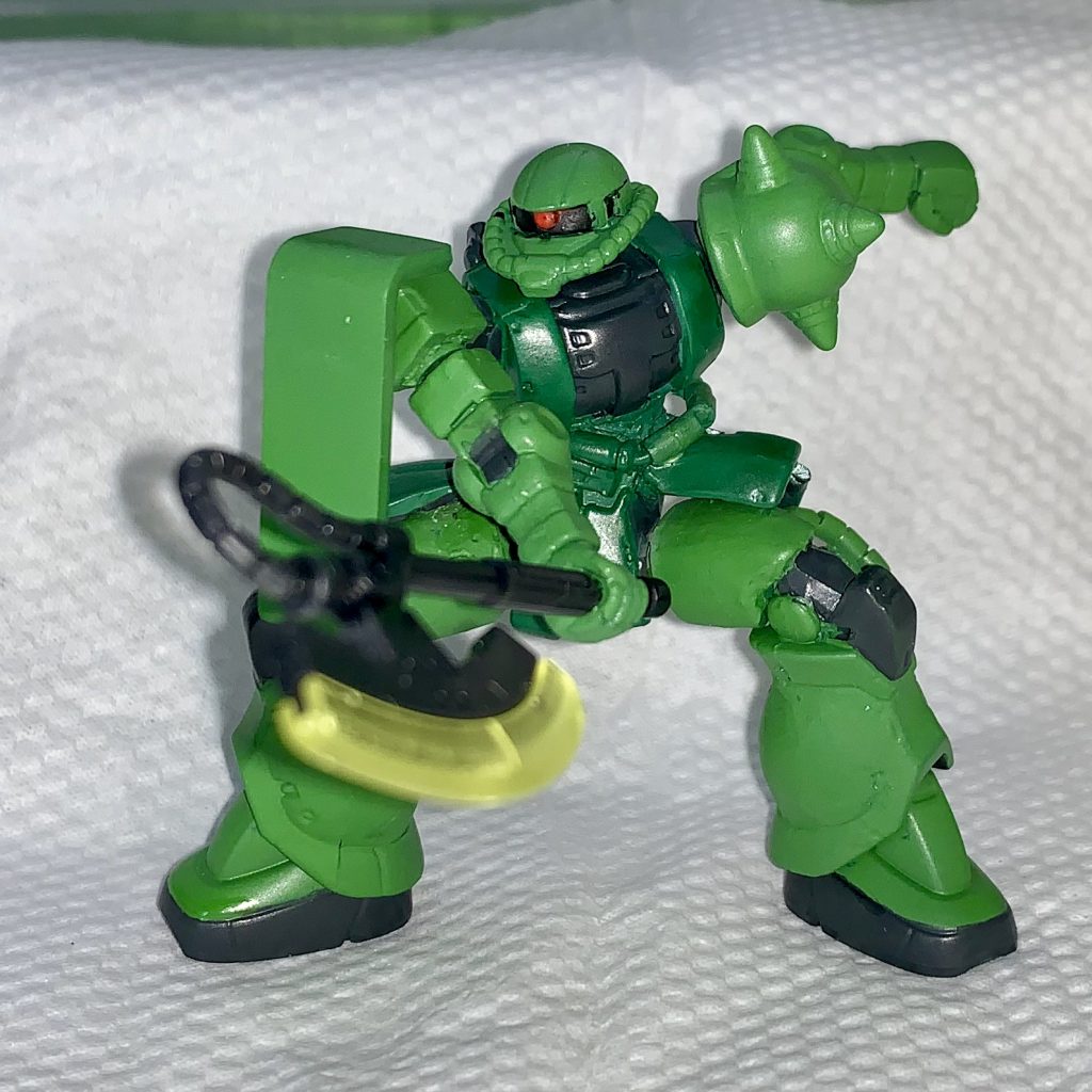 ここまでは普通に塗装。グリーン2色はエアブラシ 、グレー部は筆塗りです。