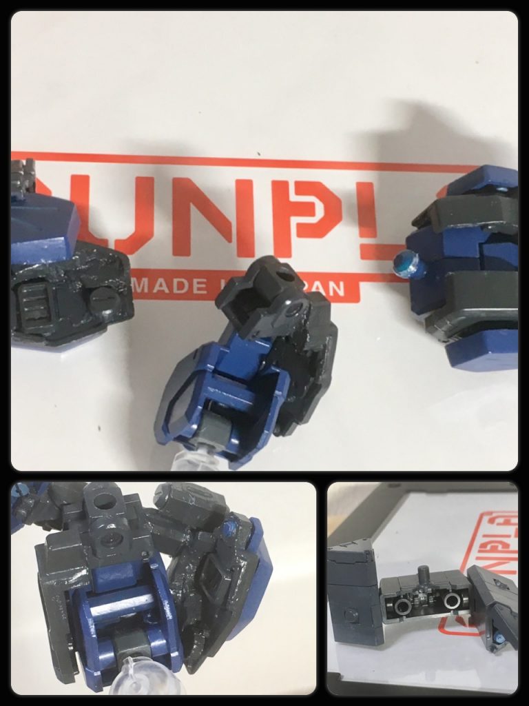 〈改造ポイント〉最終的に各武装パージ機能込みの機体にする為に追加武装は本体には接着しませんでした。そこで今回ネオジム磁石を初導入。肩の前面ミサイルユニットは旧HGヘビーアームズカスタムの肩を切り出して側面ジョイントパーツにパテで接着。回転させて定位置に持っていきます。肩後方のユニットはレオダヴィの肩の内側とヘビーアームズの切り出した肩後ろ側パーツの方にネオジム磁石をパテ固定して合わせてます。しかし磁石固定場所の都合で若干互いの磁石の位置がずれている為、反発しやすくなってしまう状態に。それを解消する為に前面の展開式ハッチの基部を後ろ側パーツから延長パーツで固定させて前面パーツに引っかかるようにしてます。脚部側面のミサイルポッドに接続する追加ミサイルポッドは上下に挟み込めるようにネオジムを隙間に入れてます。