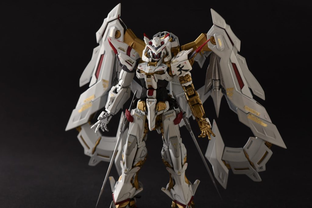 正面絵。今回はデカール類で魅せようと頑張ったところあります。
特に左肩の「天」の字はトレードマークです。