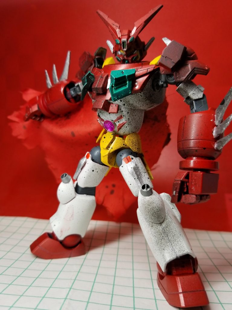 **てなワケでこちらが**
作りました「ゲッターガンダム」です!
コンセプトは「竜馬専用のガンダム、だけどほぼ見た目はゲッター」
という感じで作ってみました!
機体の汚れは機体完成後に試運転をせずにぶっつけで野良インベーダーと交戦、インベーダーの返り血がかかったままドモンとガンダムファイトをしたため血が取れなくなったというロマン設定です😻