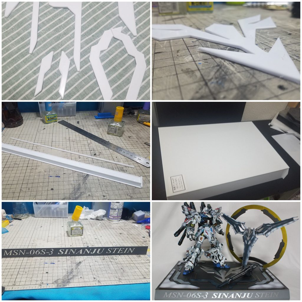 台座は
本体枠組はA4サイズのまま
ネームプレートは次回作品にも変更出来るように別で製作
プラバンを張り合わせて作った各パーツも
1枚プラバンの上で固定させて
本体以外は次回作品に使えるようにしてあります