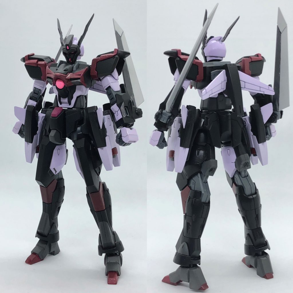 コンセプトは「ミラージュコロイドをフル活用したインパルスガンダム」。シルエットシステムは採用せず素体としてのインパルスガンダムのポテンシャルをフル活用するイメージで作成。武装は
胸部の「MMI-GAU25A 20mmCIWS」
両腕の実体剣「シュツルム」「ドランク」
腰部のドラグーンシステム「オイレ」
膝部の
膝部搭載型110mm速射砲「ビーネ」
手持ち武器はなし。