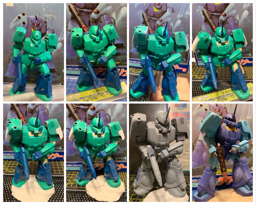 肩アーマーに目が行くので、箱絵に近づけるよう形状修正。
筋彫りに失敗して、上からプラ板を貼り再度挑戦。