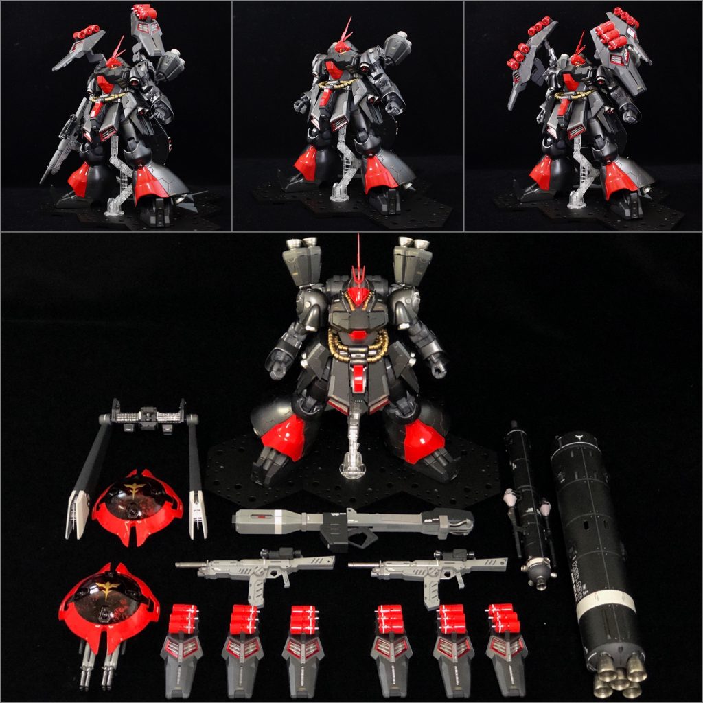 今作品最大のポイント。
実験機という設定と、自由に遊べるガンプラの楽しさを両立する仕掛けとして全ての武装を着脱可能にして、自由に武装をセレクトできます。
ファンネル18機はなかなか大変でした😅