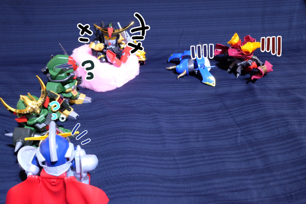 騎士:サタンが死んだ!  さすが真悪参だな!
殺駆:一刀両断だったな
コマンド:言葉のキレが違う…
真悪参:照れちゃうな、そんな褒めなくてもいいよー