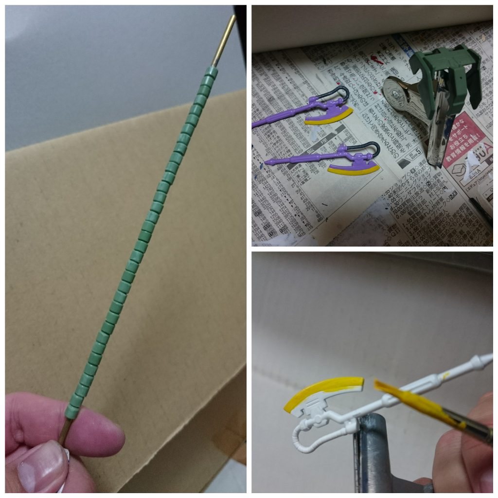 パイプは真鍮線に差し込んで一気に塗装