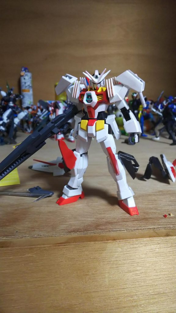 ローゼスの時と同じドッズバスターとビームサーベルのみ。ここにバーニアと肩のソードビットを追加して…。