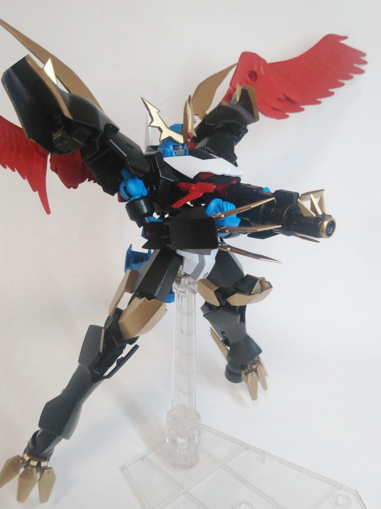 最終兵器ギガデスポジトロンレーザーをリアクターに直結して放つ一撃は都市1つを壊滅させるほどの威力だがナノラミネートアーマーの前には以下略。致命的に鉄血の世界感と合わないけどおまけ設定だからよし。ポジトロンに専用のパーツ(ただのプラ棒だけど)をつけてそれを開いた胸部の奥に差し込んで保持。持ち手は作ってないのでそれっぽいポーズさせてるだけです。