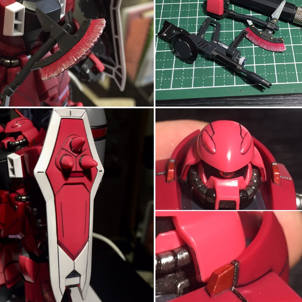 ビームアックスは筆塗りでグラデっぽく、盾と襟も一工夫^_^