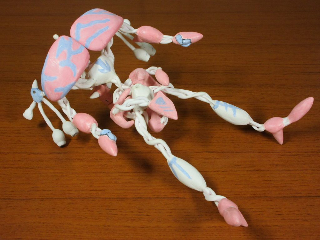 MGサイズ胴体。
100円ショップで購入した粘土とアルミ線で作りました。
材料費は約30円です。