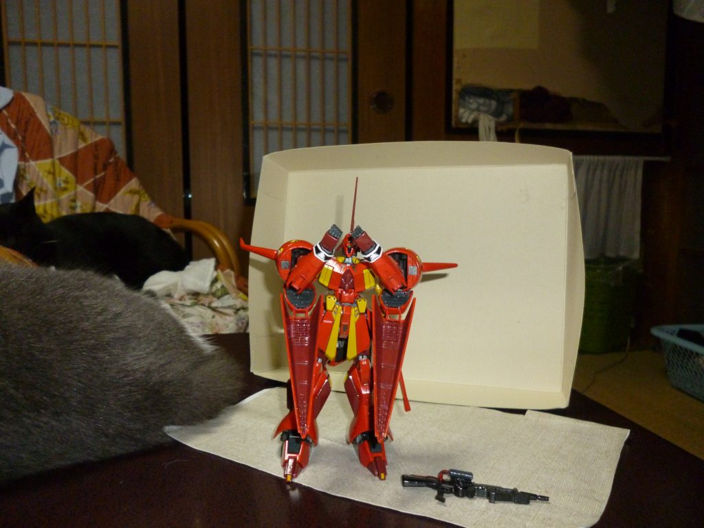 「頑張ったからエングレービングをアピールしたいのポーズ」です。
@Rikuさんの、HGバウ 残党軍「袖付き」仕様の真似です(笑)。
ちなみに、ご本人にはポーズの使用許可はいただいております。