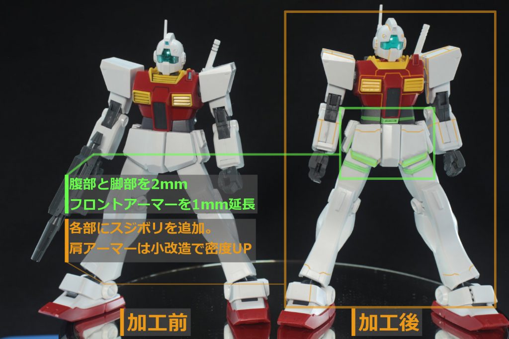 ## プロポーションの比較
加工前と比べるとパッと見でわかるくらいにはスリムになってると思います。