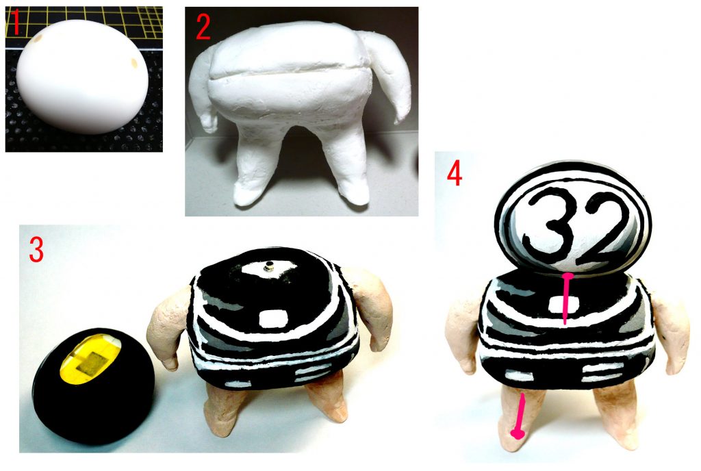 ＤＣ「兄さんの頭部にはパンダッガイ（画像１）が使われているけど
　　　製作者が家電量販店にパンダッガイを買いに行った時が
　　　メガドライブミニ発売の翌日だったのよ」
ＭＤ「ほ～偶然やなぁ」
ＤＣ「何個も在庫があったって」
ＭＤ「うっ！発売日翌日に在庫があるっちゅう事は
　　　発売日に完売しなかったという事かぁぁぁ！！！」

ＤＣ「そして兄さんのボディ（画像２）は
　　　ダイソーの軽い粘土が使われてま～す
　　　軽くて扱い易いけど細かい造詣が作りづらいので
　　　兄さんのボディ（メガドラ本体・メガＣＤ）は適当で～す
　　　セゲいち単行本３巻仕様の見た目で塗り描いてます」

ＭＤ「画像４の赤い矢印みたいのは何じゃい？」
ＤＣ「兄さんの頭部、そして自立しない足を磁石で固定する為に
　　　鉄の釘を軽い粘土で作ったボディと足に埋め込んでおります」
　　　
ＭＤ「そうかそうか！足に金属が埋め込まれているなんて
　　　大怪我して復帰したアスリートみたいやのうっ！！」
ＤＣ「いや、呪いの藁人形的……」

ＭＤ「キャス子、解説ご苦労さん！」