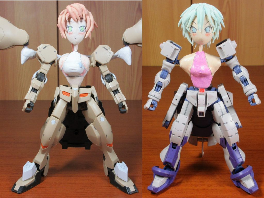 キマリスちゃんとの比較。
今までHG・SD兼用の顔パーツを作ってきたのですが、
今回から一回り小さいHG専用の顔パーツに変えました。