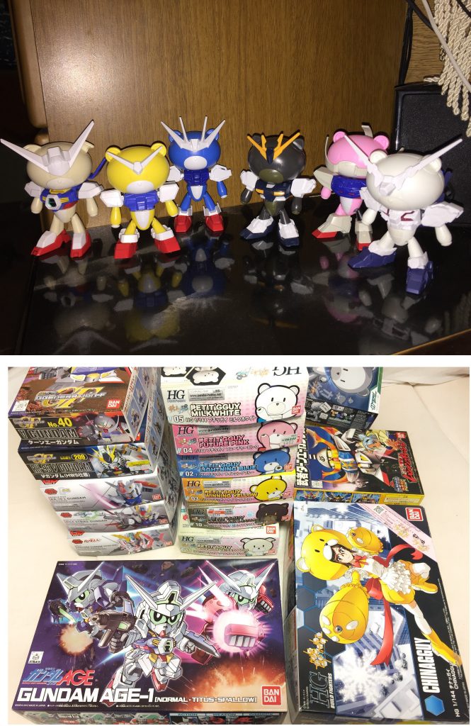 ～塗装前～
プチッガイなのに数多いので普通にミキシングする時より大分お金を使いました(;'∀')
ニャーガンダムに合わせてキャットコス、
AGE-1のワンに合わせてドッグコスをチョイスしたのがちょっとしたこだわりです(笑)


それではプチッガイの可愛さに癒されつつ、
ここまで見ていただいた皆様に感謝します。ありがとうございました！