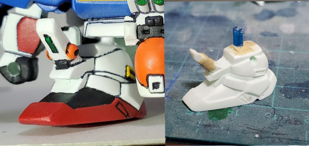 ①脚部取り付け位置をずらして脚の開きを広げる。
②リアルタイプのEx-S同様スネパーツの延長及びリフレクターインコムの追加。