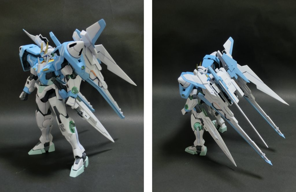 10周年カラーのHGダブルオーとザンライザー改造キットをベースに製作しました。
