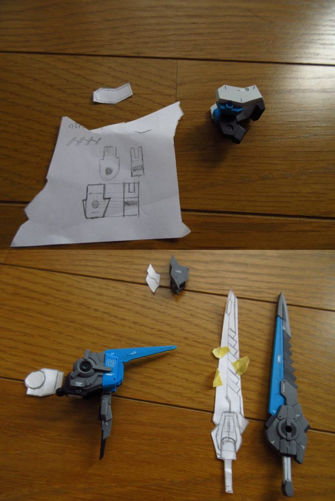 今回の製作に使用した型紙です。
ひざ関節パーツはなるべく可動を邪魔しないように設計しました。
その他の設計は結構適当ですW