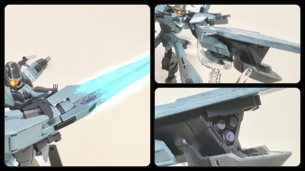 マニューバ技どころかガンダムにすら自分の名前を付けてしまうグラハムさん。その設定を忠実に守ったことで、この機体の技もグラハムの名が冠されてます。〔グラハムソード〕GNランチャーにGN粒子を這わせてピンポイントバリアソードを再現。エネルギー転換装甲やピンポイントバリアって実はGN粒子と相性がいい？〔グラハム・アタック〕マクロスアタックならぬグラハムアタック。目標に突貫しARMD-Lの空母をぶち込んで、バルバスバウ上のハッチを開けミサイルをぶっ放します。