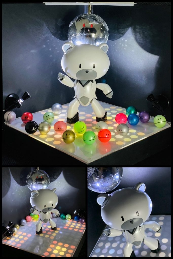 ステージの小さいハロはダイソーのガラスパールビーズに適当に塗装して、ペンで顔を描いたものです。