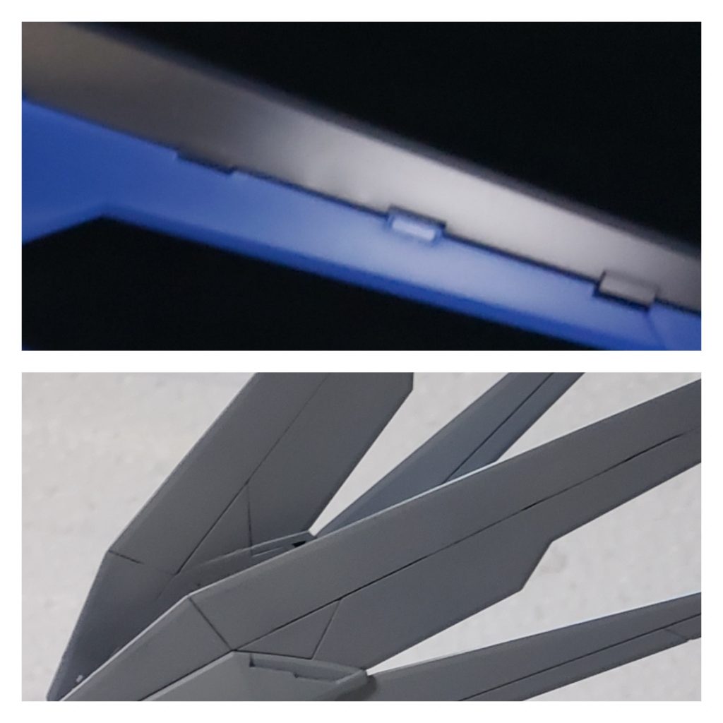 この『いかにも張り合わせています』ってのが気に入らず完全接着。

別パーツと視覚で区分できるようにプラ板を張り厚みを持たせる。