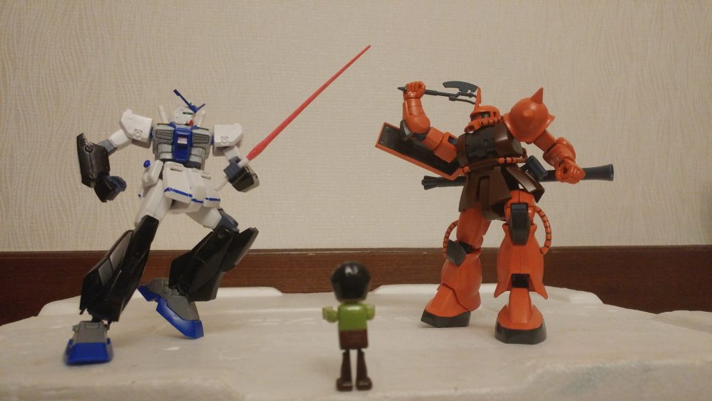 昨日作ったシャアザクで、ポケ戦本編のクライマックスシーンっぽいことを...