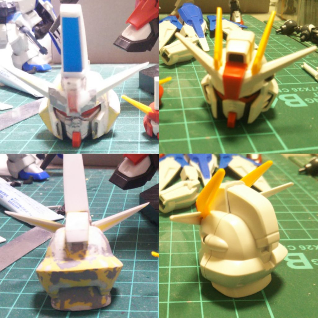 頭の改修
SDCSフリーダムをベースにプラ板とパテでセイバーを再現
とさかのカメラはクリアパーツのランナータグを加工したものです