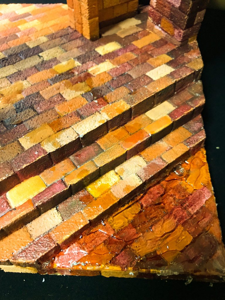 わかりづらいですが、水路なので水の表現も足しています。水路から上がったモモカプルの足跡も…