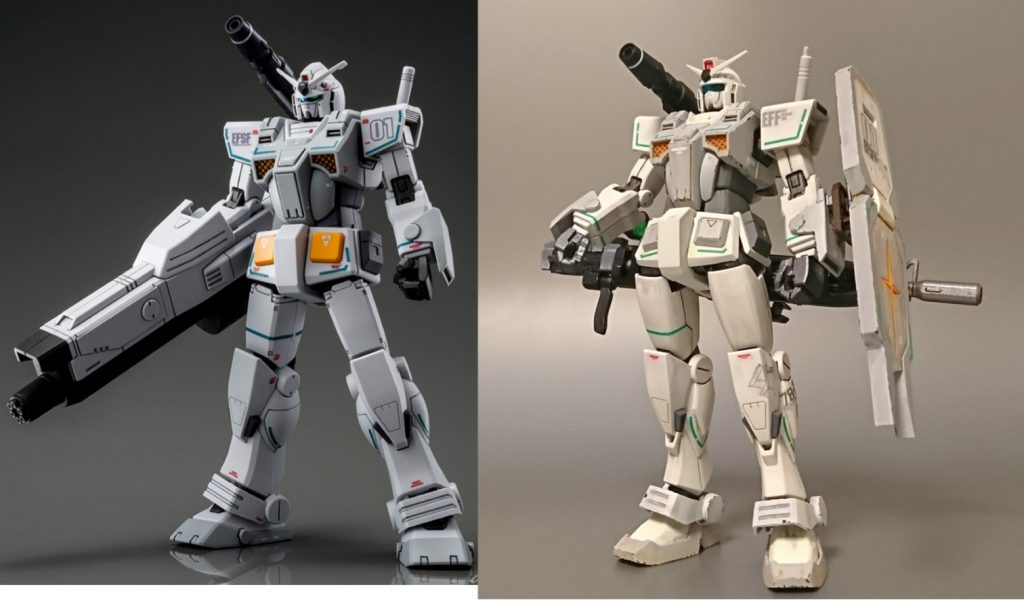 元キットと比較するとこんな感じ
元キットはカトキハジメ氏の設定画に準じていますので、漫画版の安彦テイストに寄るように作りました