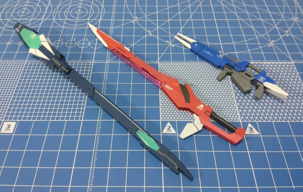 [武器塗装]
ライフル:フォースインパルス
バスターソード:ソードインパルス
ロングライフル:ブラストインパルス
それぞれの本体色をモチーフに塗装してみました。