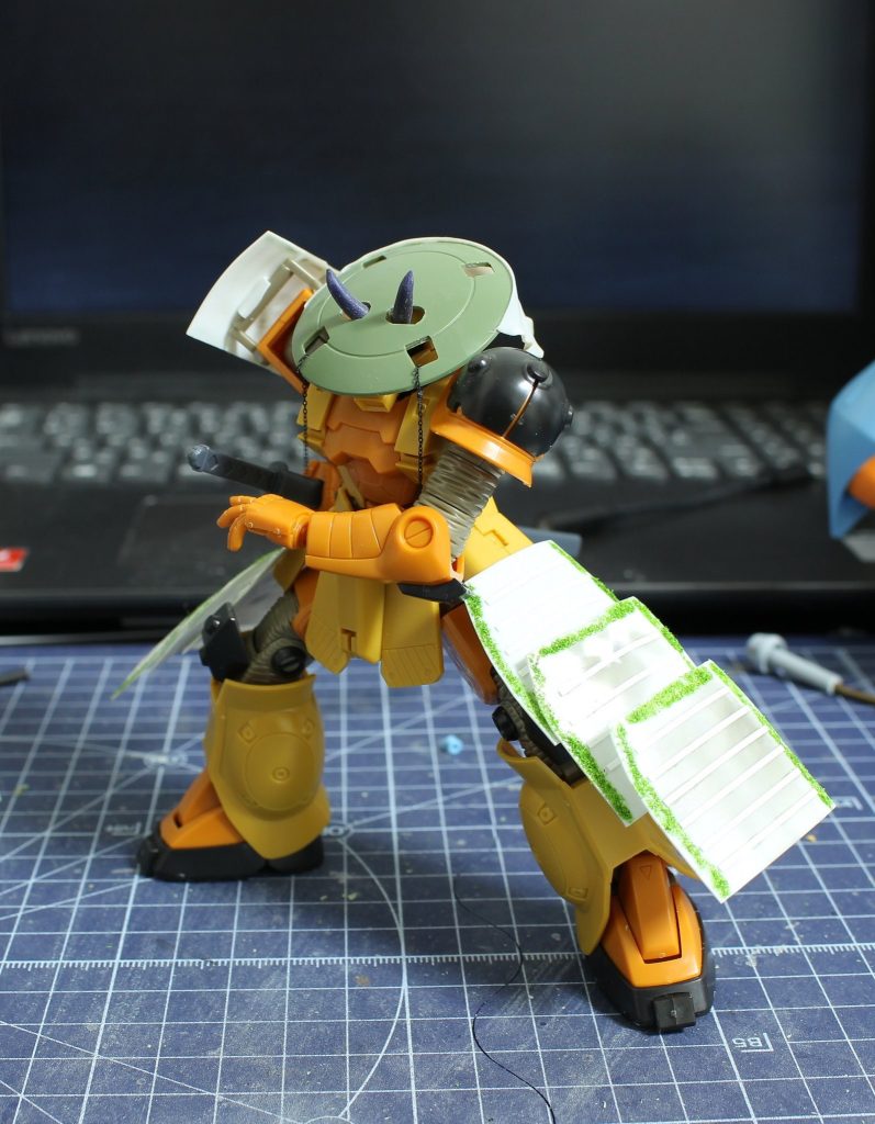 サフ前です。ちなみに笠に使用したのはリーオーの盾です笑 意外と合うんですねーこれが