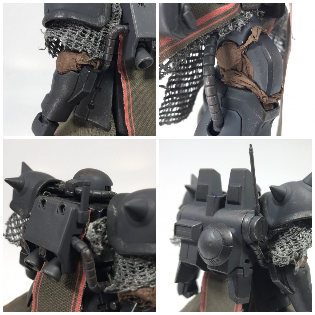 各部の関節は防塵のためのシーリングが施されている。
動力パイプはギ・ドアーテ系列の技術が流用されているが、近接戦闘時の破断を防ぐためパイプ状の装甲が取り付けられている。
集団での連携を前提として設計されており、バックパックには、通信用のアンテナが取り付けられている。