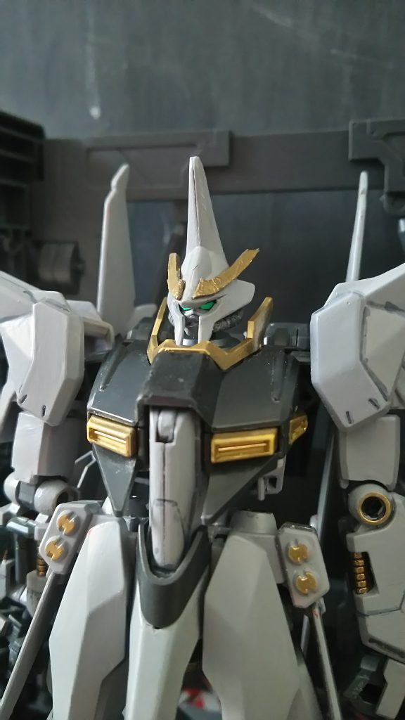 バウの鶏冠?はとって角はプラにガンダムマーカー角ヘッタクソだなおい
実はガンダムフェイス