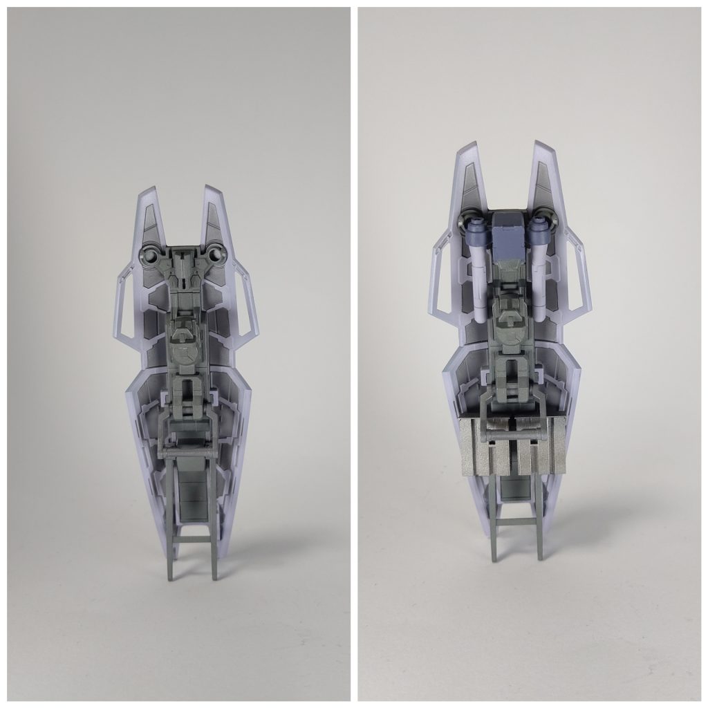 すいません！コメントより貴重な意見がありましたのでシールド裏画追加。
シールド裏にはブルパップマシンガンのマガジン×2とビームサーベルをマウントできるギミックがあります。