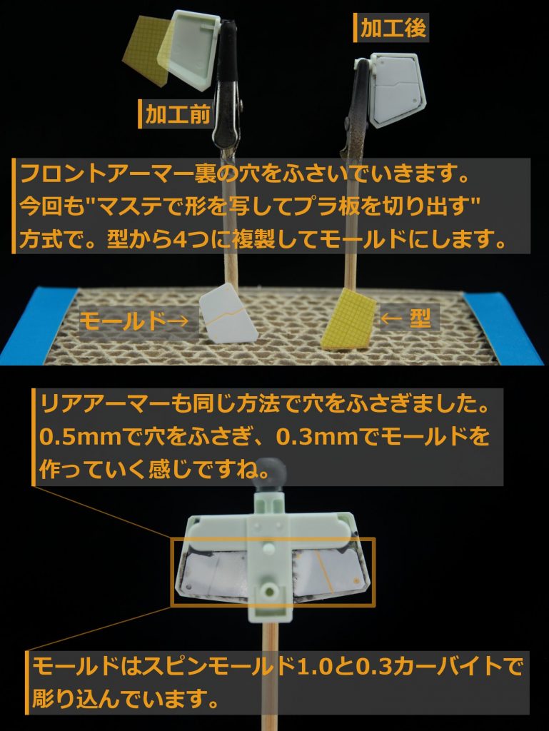 ## アーマー裏ふさぎ
アーマー裏をプラ板で塞いでいきました。