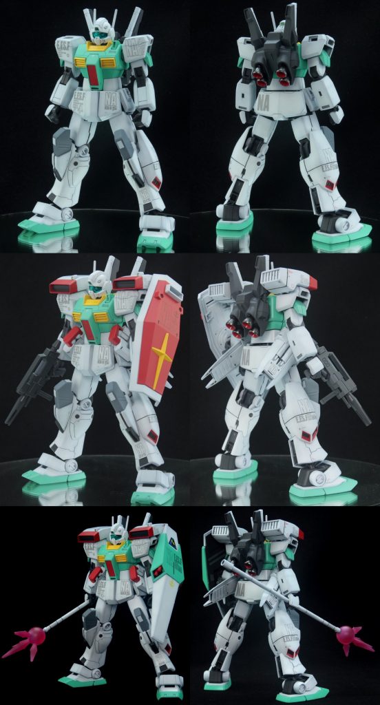 ## 各形態 前後から
上から素体、通常装備、ネェルアーガマ配備機のイメージ。
量産機は兵装でイメージ変えられるからいいですよね。