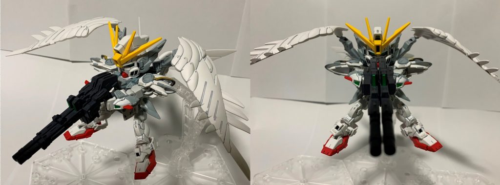 楽曲「ラストインプレッション」クロスシルエットフレームのおかげで差し替えなしでラストシューティング（最大出力射撃）ができます。わかりにくいですがバスターライフルにもプラバンを貼ってディティールアップを施してます。