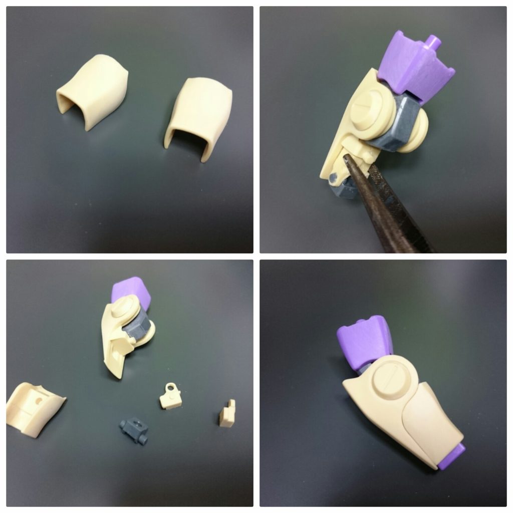腕パーツは緩いのでビニール切れ端挟みました。完全に硬化するまでラジオペンチで挟みます。瞬着なのでやり直しは効きません。