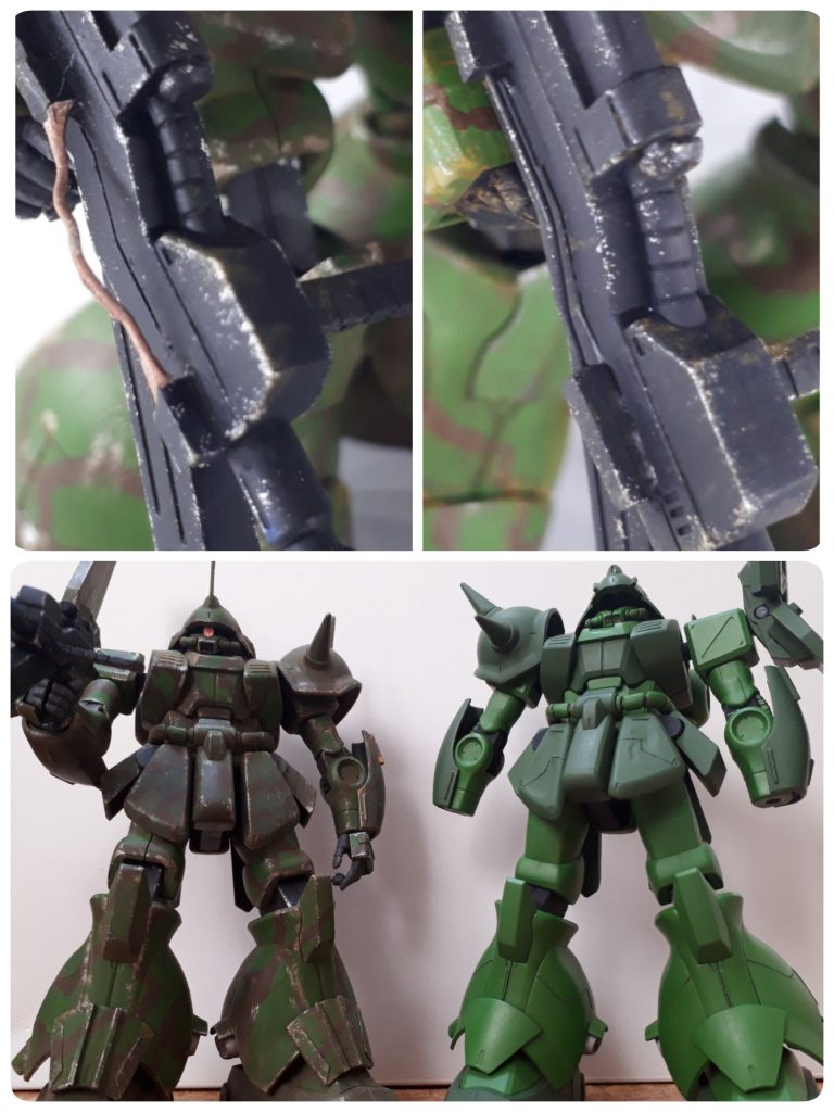 ④フニャフニャだったパイプも今回はキレイに。
⑤太ももは切断してプラ棒で2㎜延長しました。