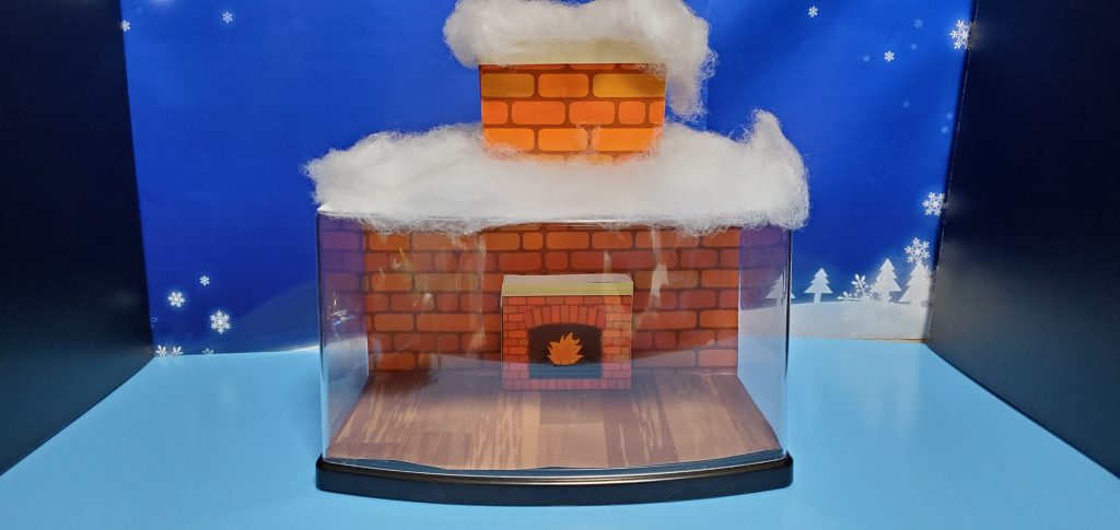 夜景や暖炉はフリー素材のものを使用し、レンガの背景、煙突は先の暖炉を加工して使用しています。
