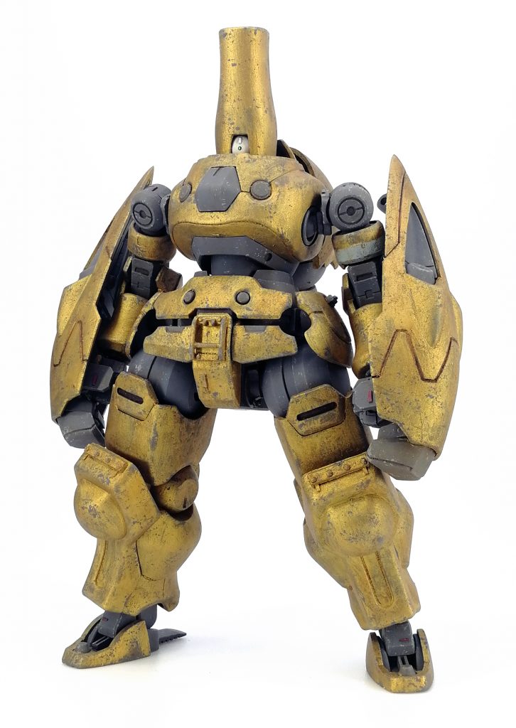 フレーバー的な設定
大体火星でロボでモンハン世界。

高周波振動カラテカイデンの男グリンブルスティの乗機。
「黄金猪」「アホの金ピカ」等と呼ばれるが正面戦闘に限れば現役最強と目される猪突猛進の男。
機体は内装のグレードこそ高いが基本的な構成はノーマルのコボルトフレームに高周波振動ハンマー２丁という極めてシンプルな物。
ただし全身を金色に塗装している者などはただ一人であり見違える者はいない。