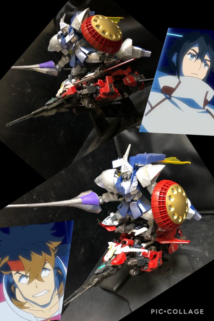 ヒロト「....カザミ、ここで降りろ。」
カザミ「はあ！？何もねえじゃねえーかっ！？」

ヒロト「....地形から見てココに敵が出現する。お前はココで迎撃するんだ。」
カザミ「何度も言わせんな！
リーダーは俺だ！俺に指示すんじゃねーっての！」

ヒロト「....とにかく降りろ。後は好きにすればいい.....。」

カザミ「はああー！？なんだってんだよ！とにかくココに敵が来るんだな？わかったよ！
俺が全部倒してやるぜーーーっ！！」
ヒロト「....。」

ヒロト「....この辺か。コアチェンジ セパレーション。
....インフィニティコア-スカイ。インフィニティコア-ブル。」

カザミ「うおおおっきやがったーっ！！くっそおー！俺には、守りたい、世界が あるんだーーっっ！！

って！敵が爆破したああーー！
何ーーーっ！！援軍っ！？
ってーか、ヒロトなのか！？
なんだよ、どーなってんだよお！空と地上の2方向から攻撃って！」


・インフィニティコア-ブル
コアガンダムの上半身とインフィニティユニットAパーツで構成された対空砲撃専用機。
遠距離からの支援を目的としている。
メイン武装はメガバズーカランチャー。