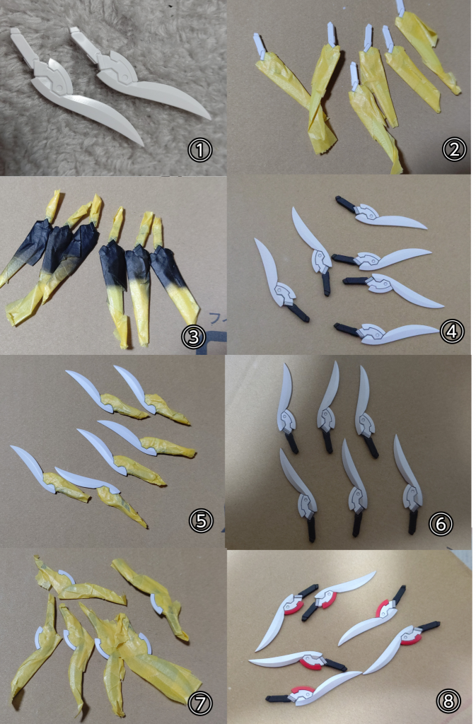 ダガー×6の塗装手順です!
手間はかかりましたが満足のいく仕上がりになりやした(^-^ゞ