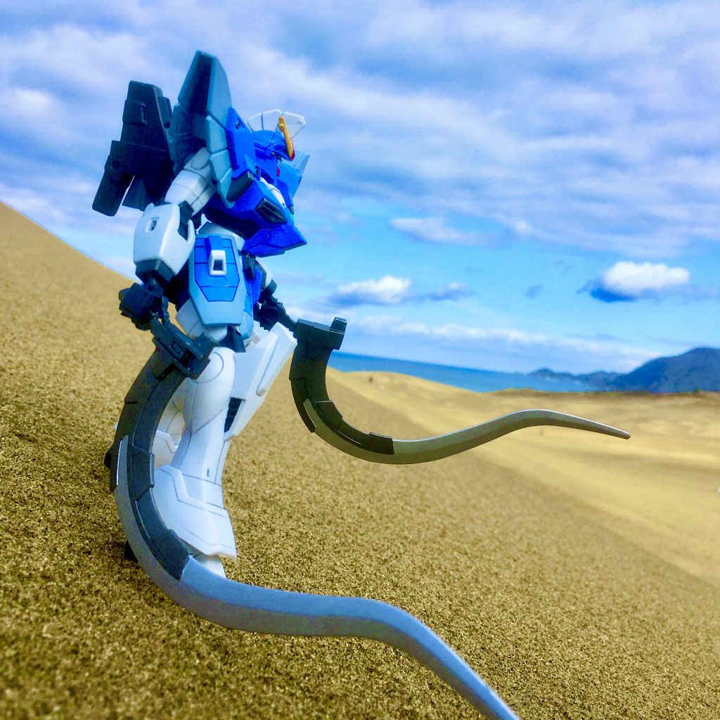 〔お気に入りの１枚〕

鳥取砂丘で最大の高さを誇る４７mもの砂山の上からの１枚。

ただでさえ結構な傾斜のとこなのにこのカメラフレームの右側わずか５０㎝から更に急勾配になってて、一歩間違うとUC ep.４のバナージの様に真っ逆さまに滑り落ちる恐怖と戦いながら膝立ちローアングルで撮ってます。

夏場ならホントにやってみたかったかも。