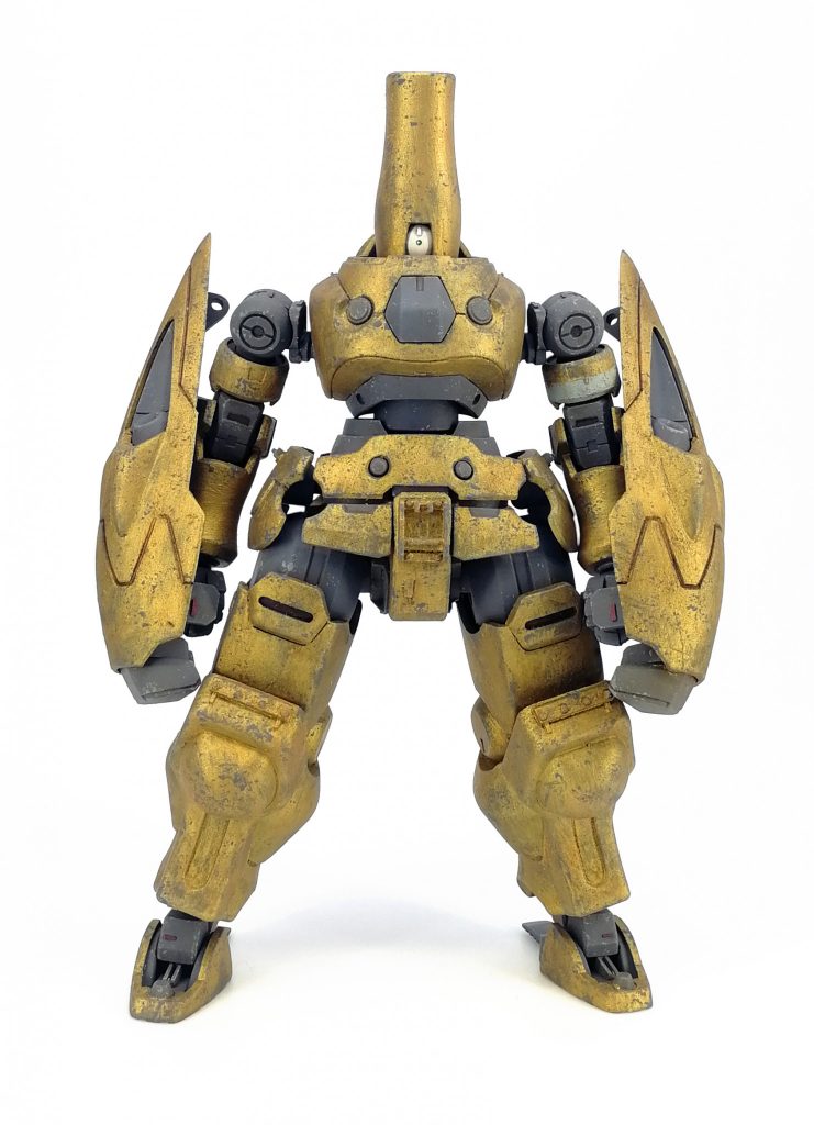 頭はリーオーの脛。
胴はデスアーミーの胸をひっくり返して腰を前後反転。
腕はガンダムフレームの肩にリーオーの腕。
脚はグリモアにフラッグの靴を百錬の関節で接続。
欲しい形状を追って行ったらアナザーガンダム系量産機の集合体になりました。